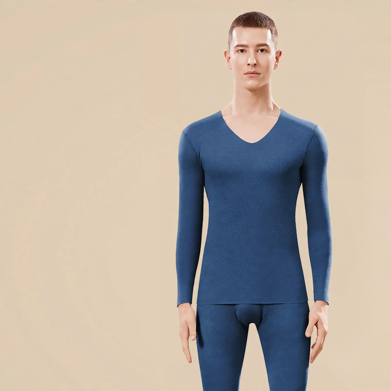 Men's thermal underwear set, V-neck, lined