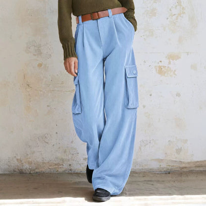 Versatile corduroy cargo pants with high waistband