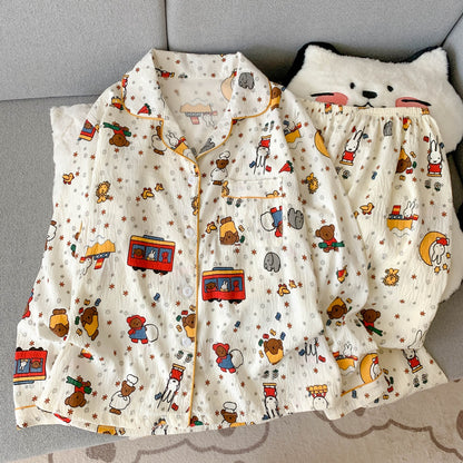 Women's Pajama Set, Long Sleeve, Cotton Blend, Cartoon Pattern