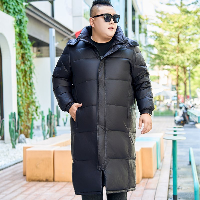 Long men's down jacket, plus size, knee length