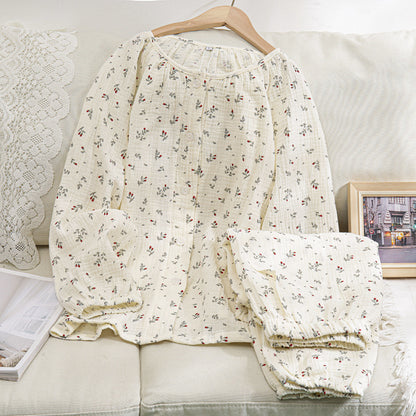Women's pajama set made of cotton muslin, long-sleeved, breathable
