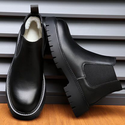 Men's leather boots, lined, slip-resistant, business style