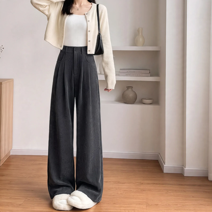 Women's corduroy pants, wide cut, lined