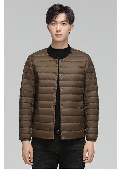 Light men's down jacket, round neck