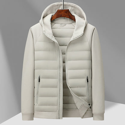Men's down jacket with knit details and stand-up collar