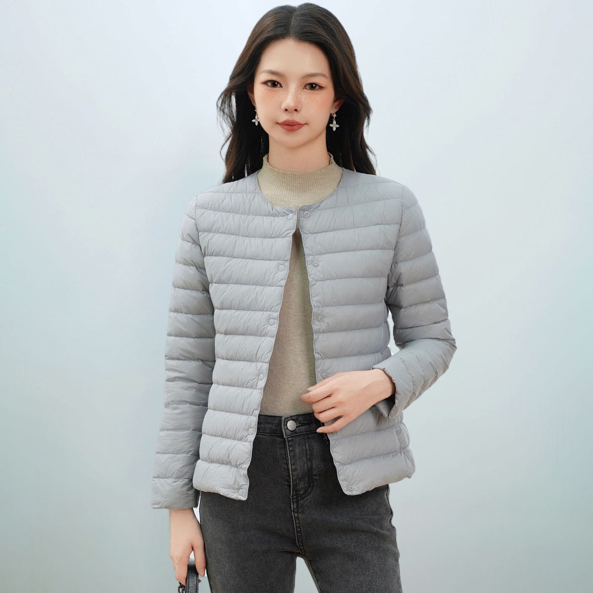 Light women's down jacket, simple design