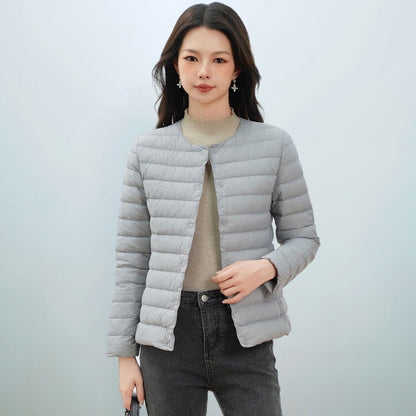 Light women's down jacket, simple design
