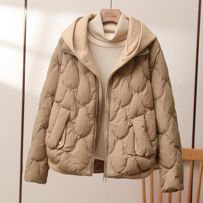 Women's winter jacket with hood and knit look