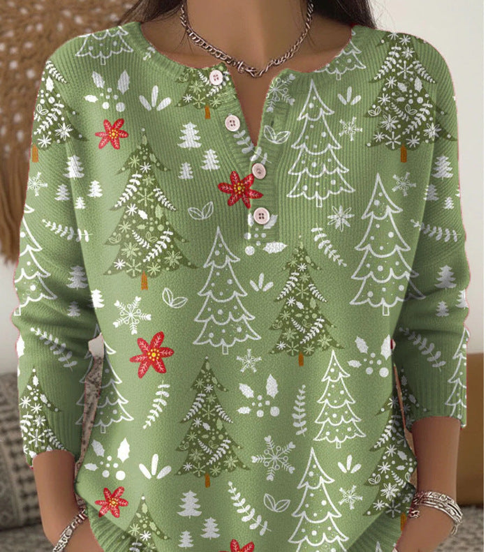 Christmas knitted pullover with stand-up collar and 3D print