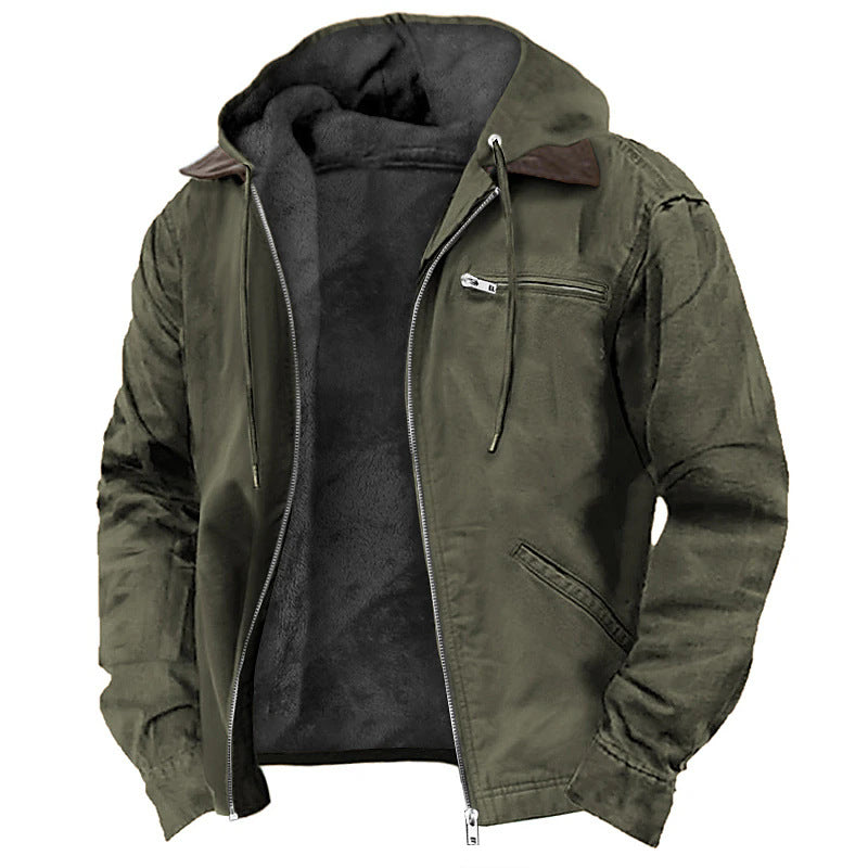 Men's hooded jacket, padded, with zipper pockets