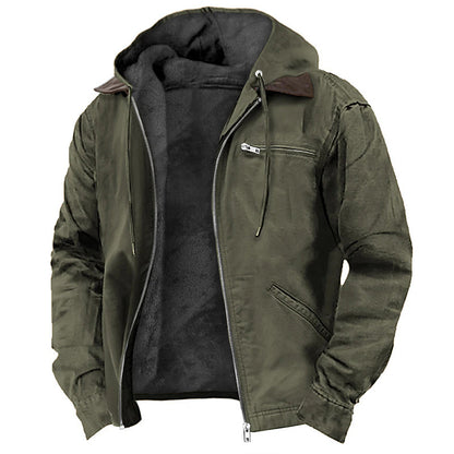Men's hooded jacket, padded, with zipper pockets