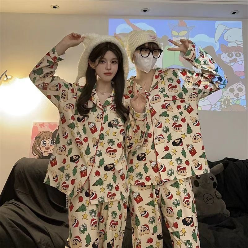 Cartoon pajama set for couples, long-sleeved