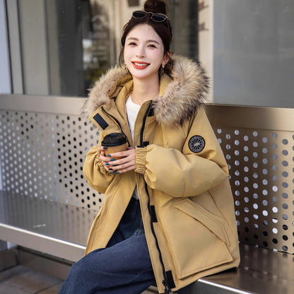 Women’s down coat, mid-length, plus sizes, white duck down