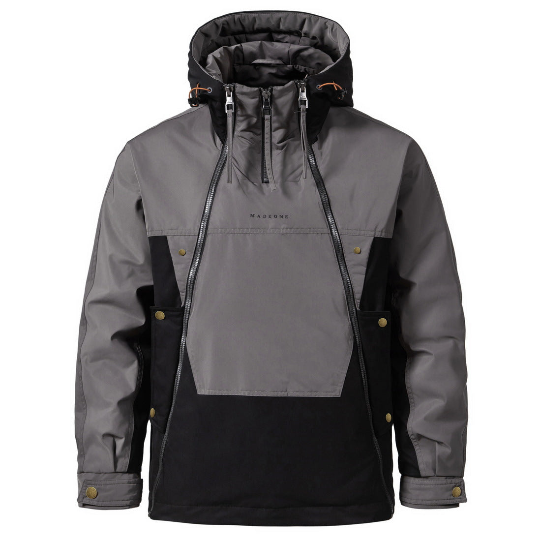 Padded men's hooded jacket with double zipper
