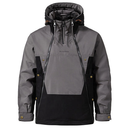 Padded men's hooded jacket with double zipper