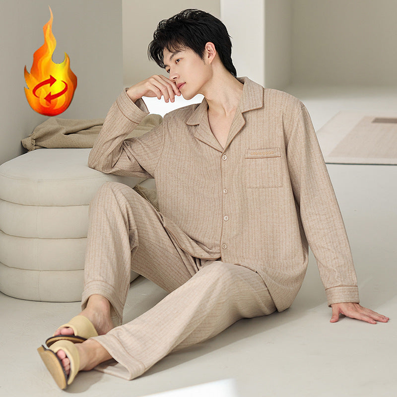 Men's Pajama Set, Silk and Wool, Long Sleeve, with Lapel