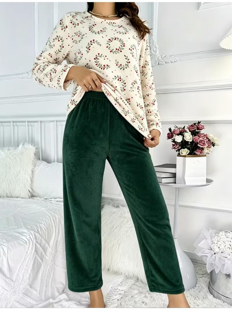 Christmas House Suit Set made of Flannel for Women