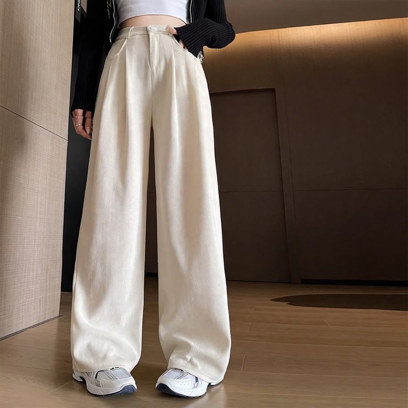 Women's corduroy pants, wide cut, lined