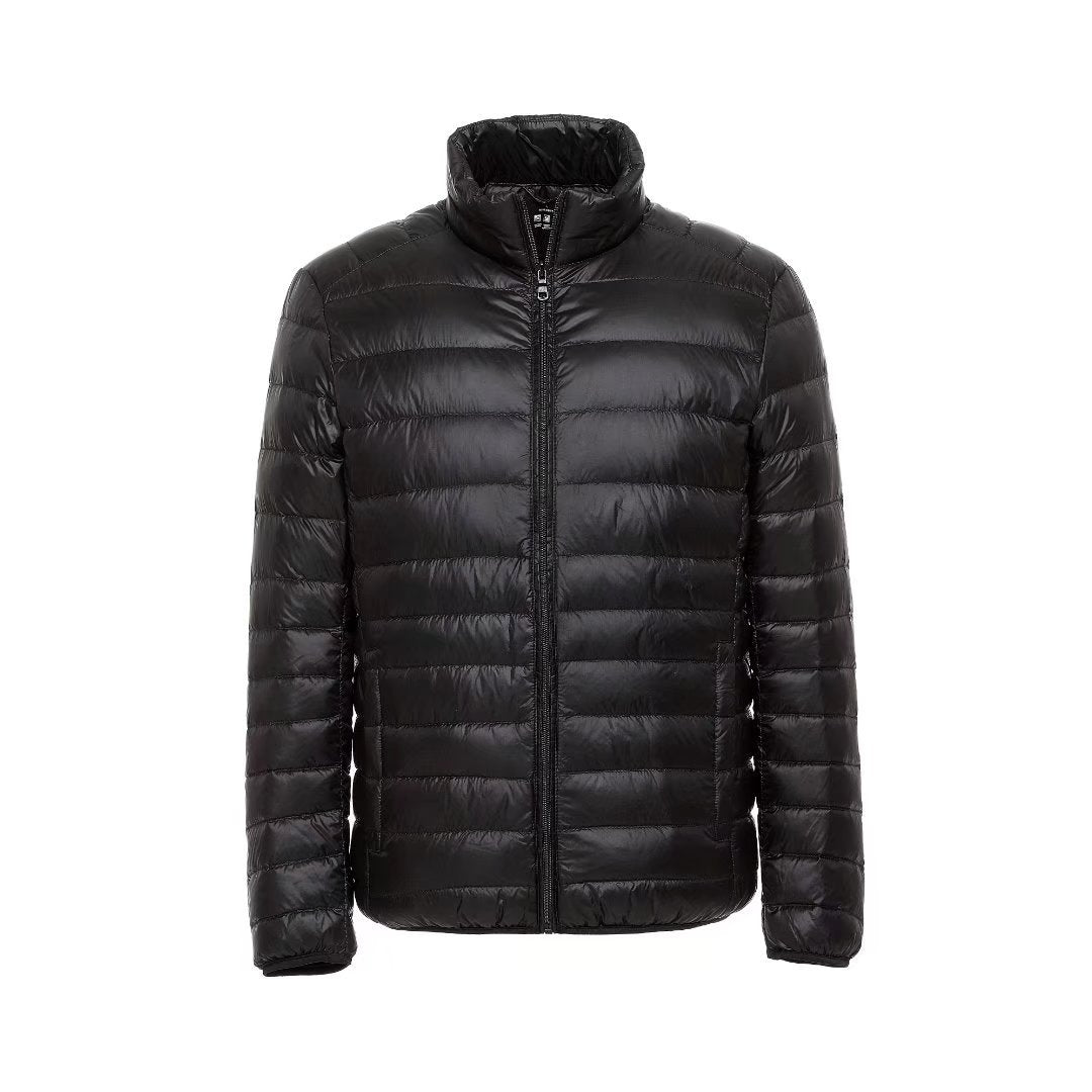 Simple men's down jacket with stand-up collar