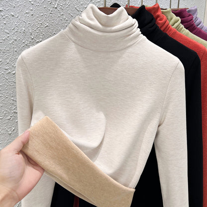 Women's thermal shirt with stand-up collar, lined