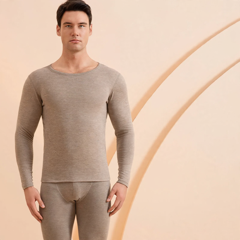Thermal underwear set, cashmere-silk blend, round neck