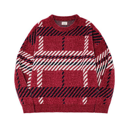 Women's knitted sweater, chenille, checkered, loose