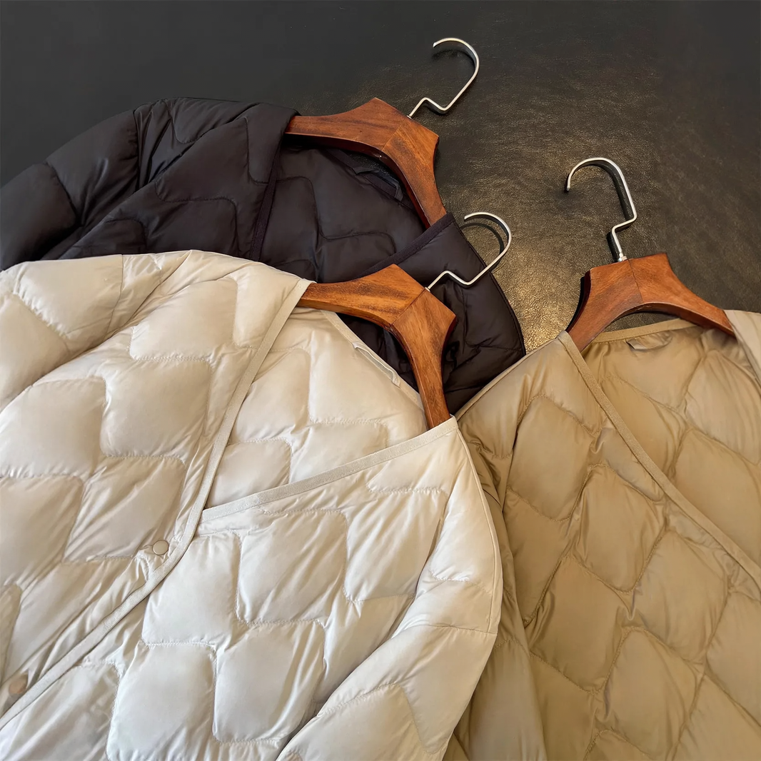 Lightweight down jacket, V-neck, quilted, Unisex