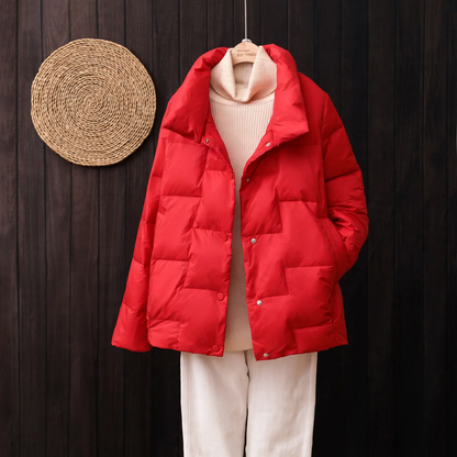 Light women's down jacket, short, loose fit