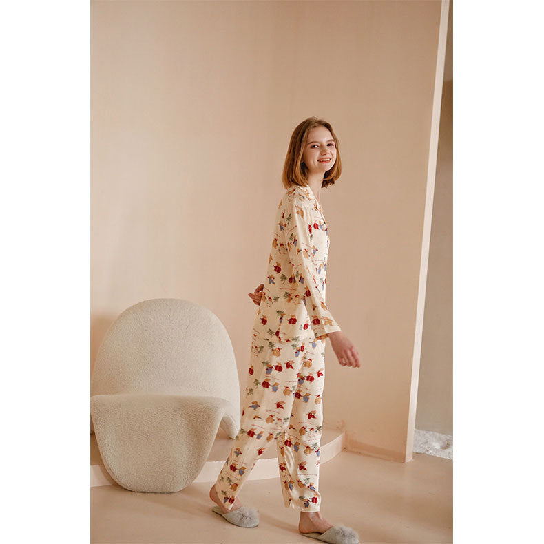 Women's Pajama Set, Satin Look, Christmas Bunny Print