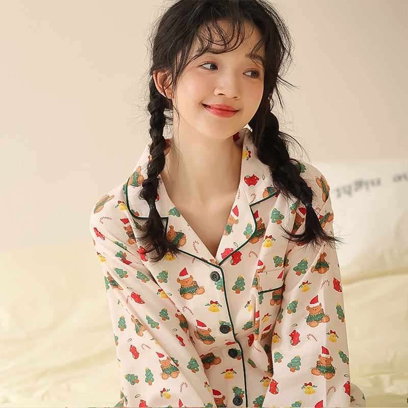 Women's cotton pajamas, long-sleeved, with shawl collar
