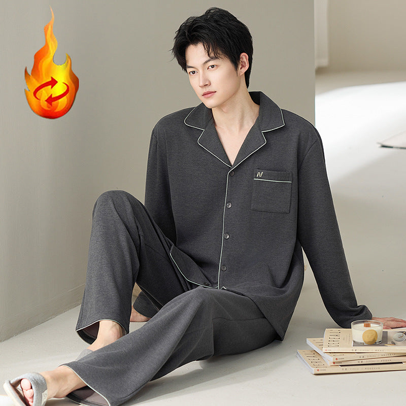 Men's Pajama Set, Silk and Wool, Long Sleeve, with Lapel