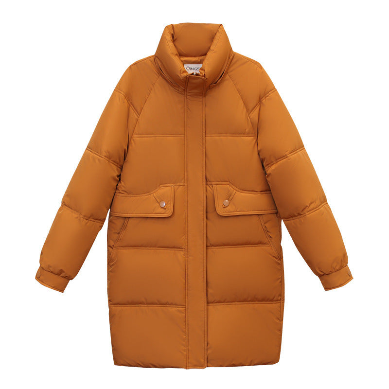Mid-length women's padded jacket with hood, insulated
