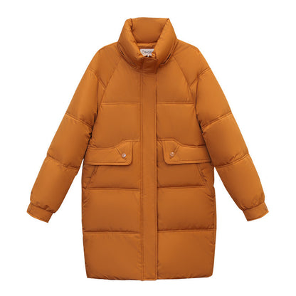 Mid-length women's padded jacket with hood, insulated