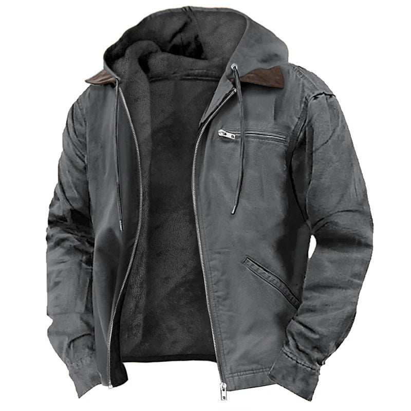 Men's hooded jacket, padded, with zipper pockets