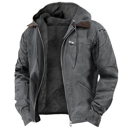 Men's hooded jacket, padded, with zipper pockets