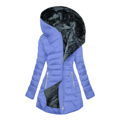 Tailored women's winter coat with hood and faux fur
