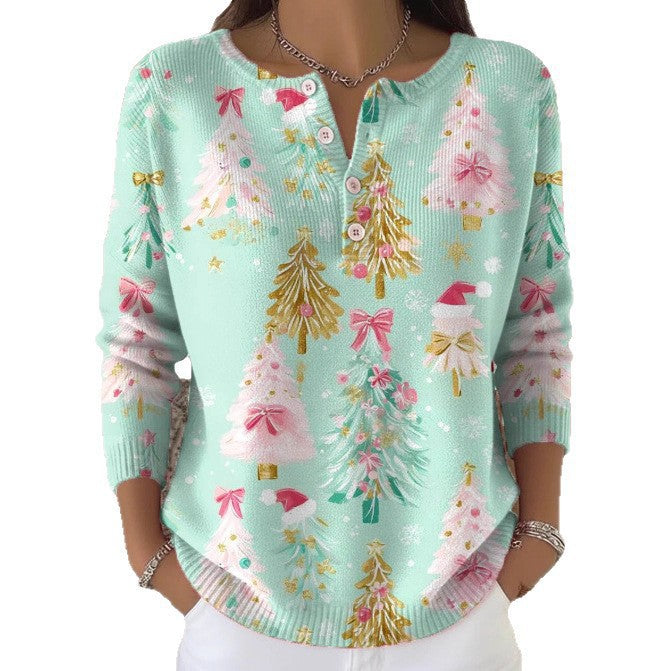 Christmas knitted pullover with stand-up collar and 3D print