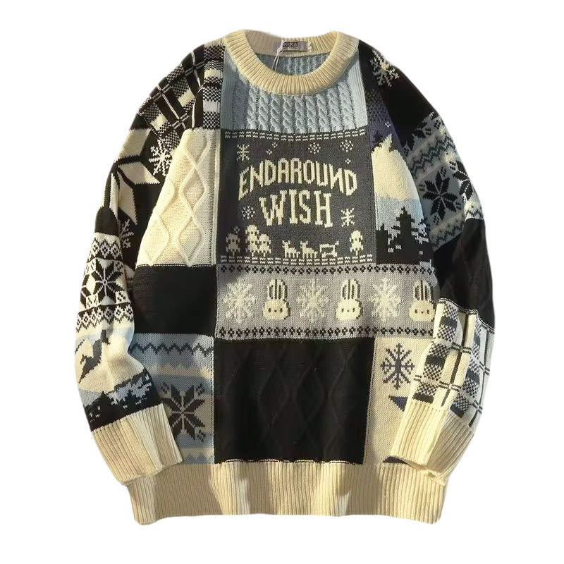 Men's knitted sweater with contrast pattern