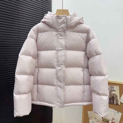 Short women's down jacket with detachable hood