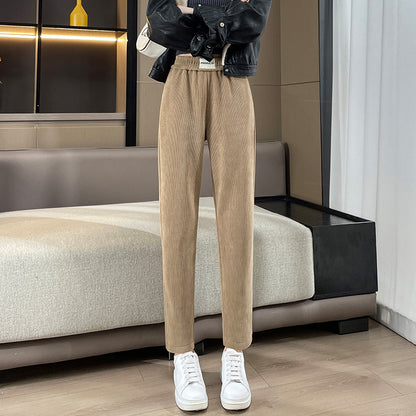 Women's corduroy pants, lined, carrot cut, narrow leg opening