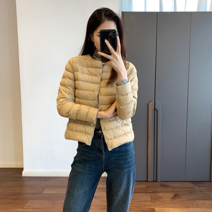 Light women’s down jacket, short, with goose feathers