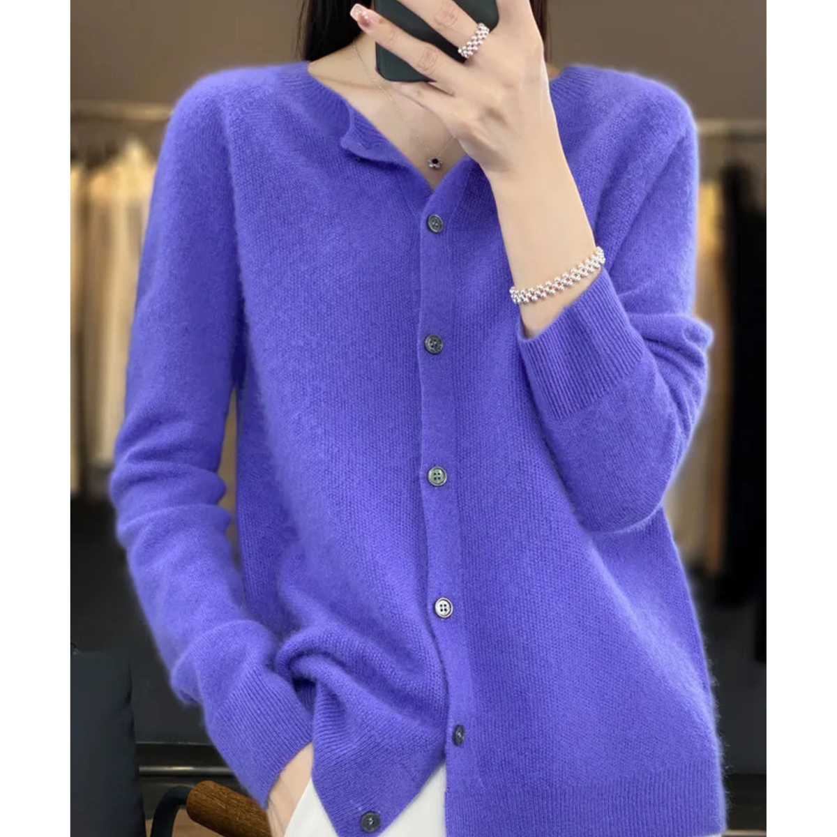 EVA-US | Merino wool women's O-neck cardigan cashmere sweater