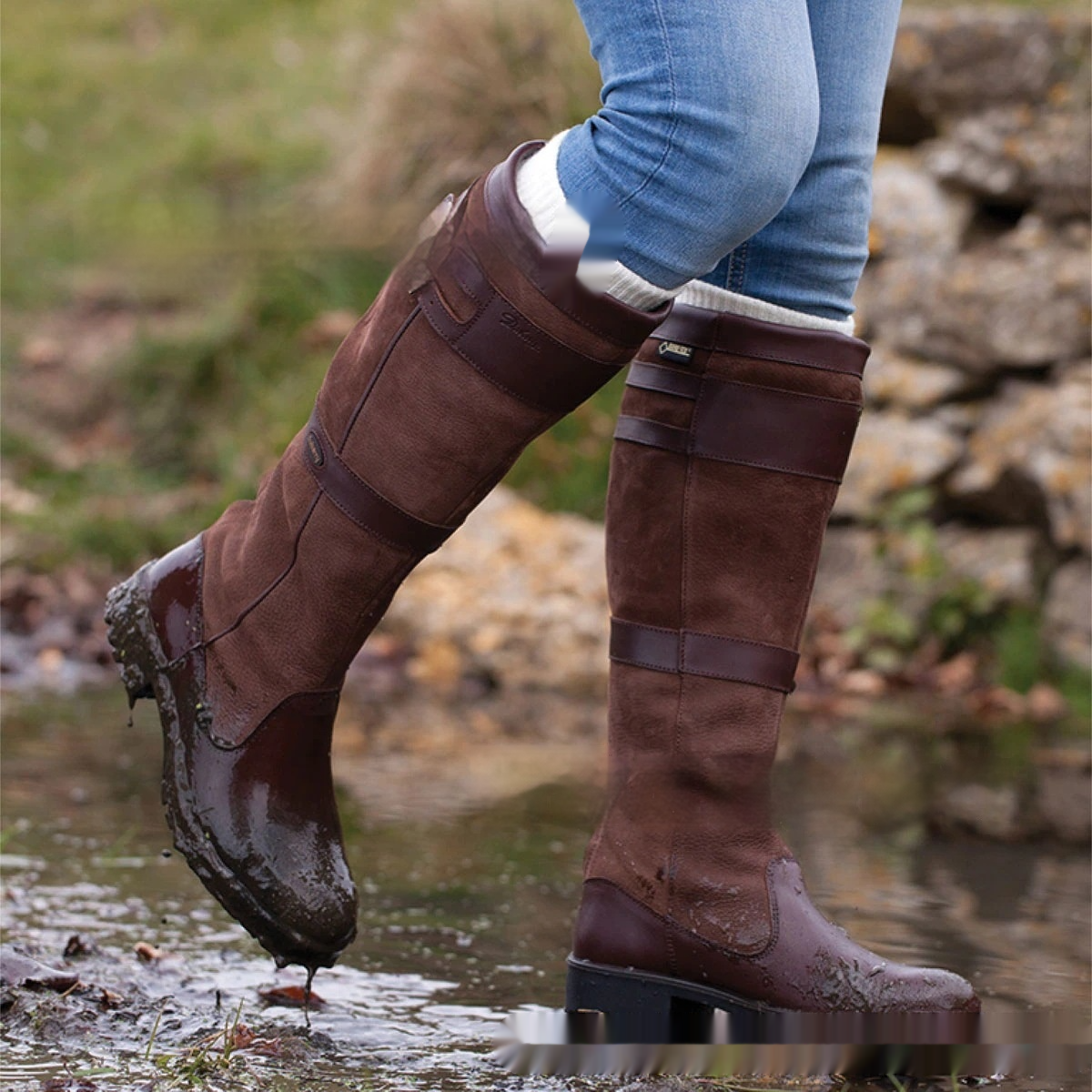 EVA-US | Outdoor boots with high shaft and buckles - leather rain boots for women