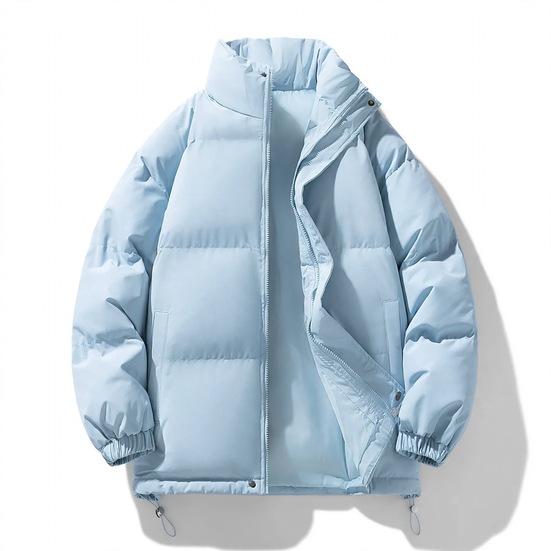 Unisex quilted jacket, stand-up collar, lined, solid color