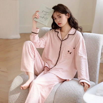 Women's Pajama Set, Long Sleeve, Cotton, Button Placket