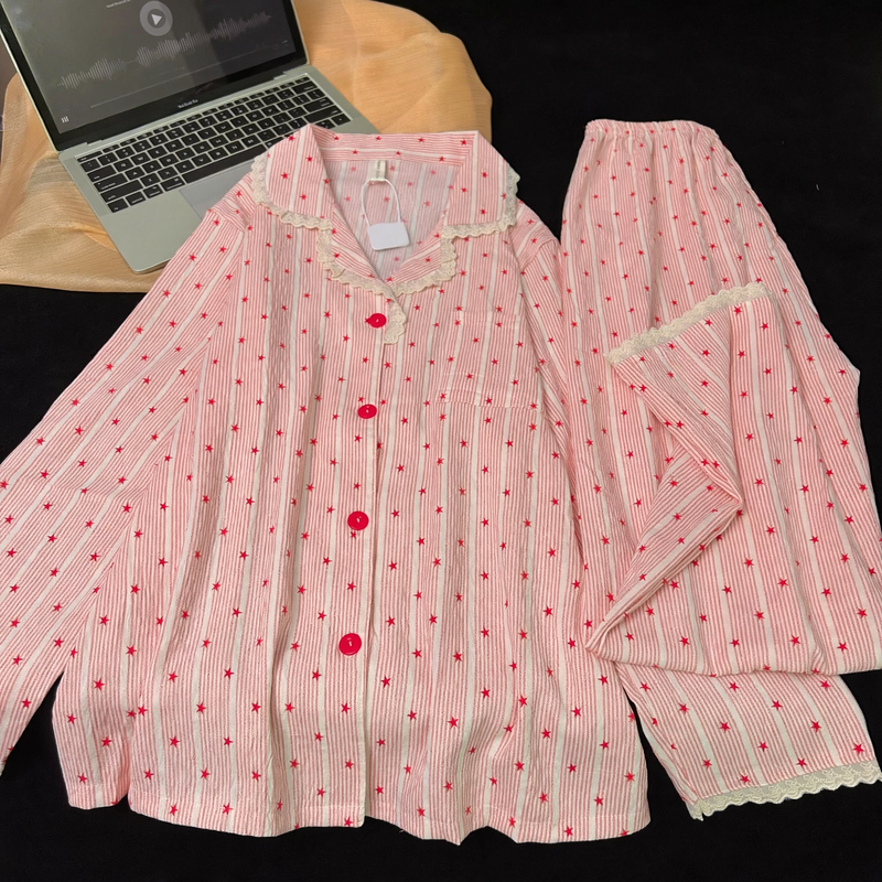 Women's Pajama Set, Cotton, Leopard Print, Notched Collar