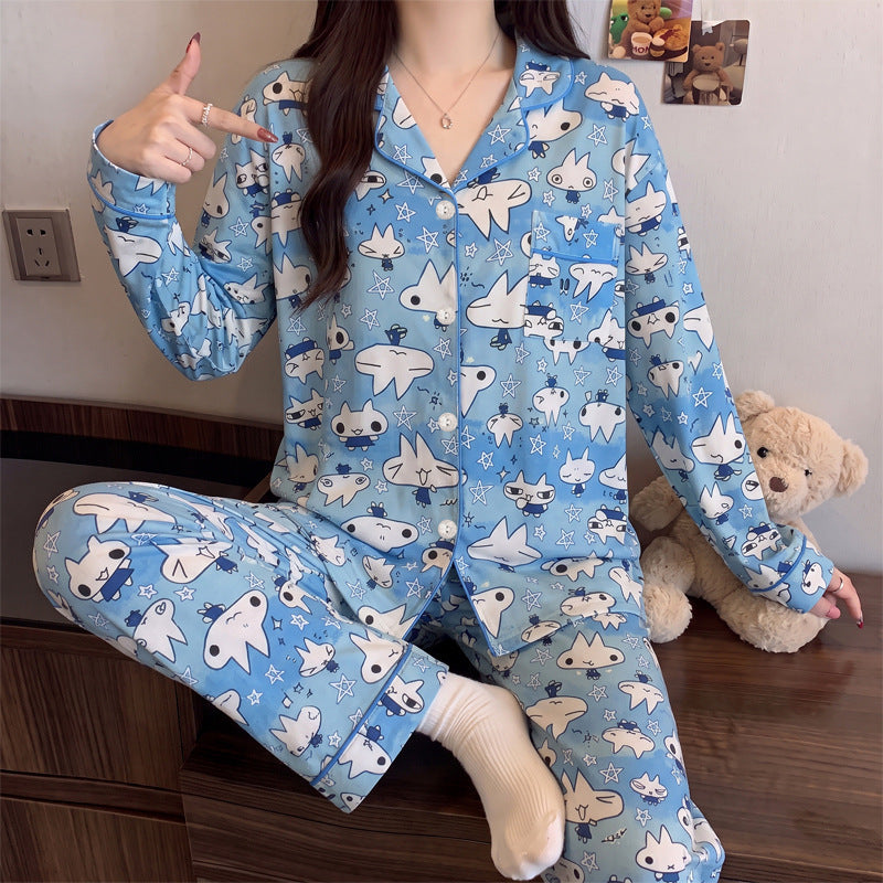 Women's house suit, long-sleeved, with Christmas cartoon print
