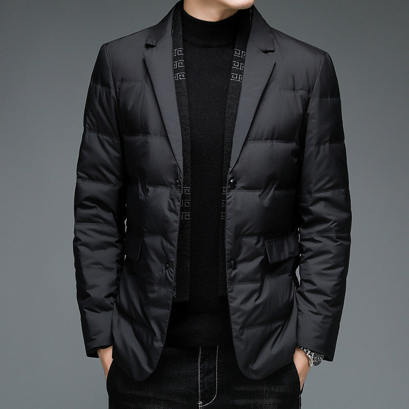 Men's down jacket in blazer style with detachable collar