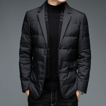 Men's down jacket in blazer style with detachable collar