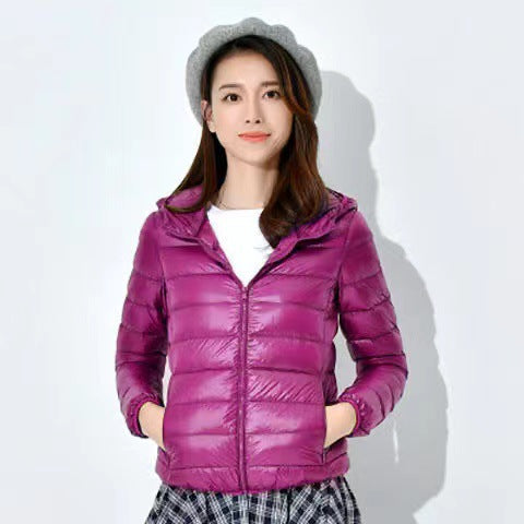Light women's quilted jacket with hood